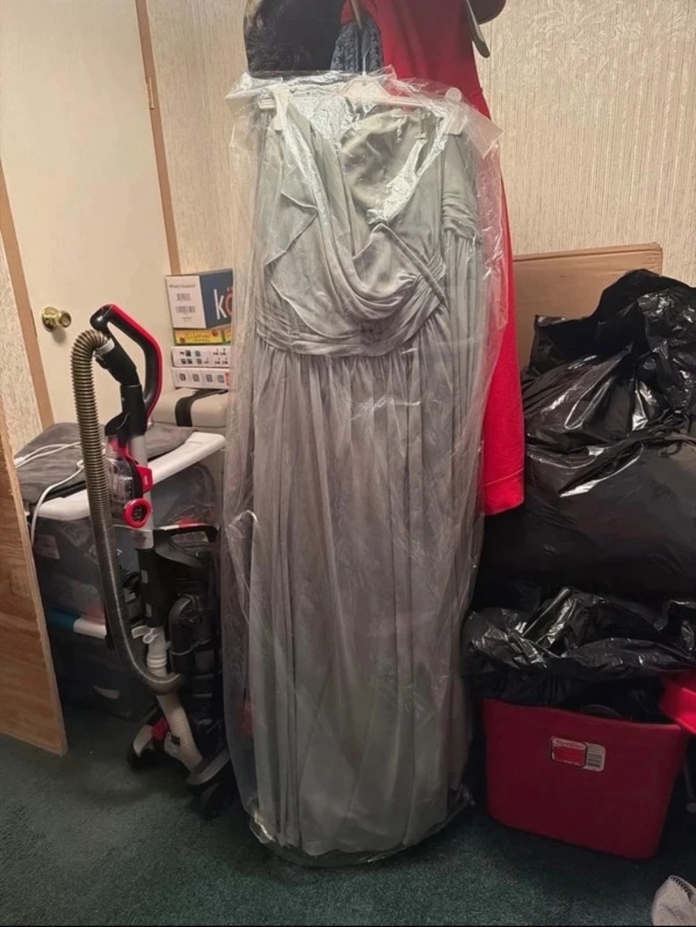 Mori Lee Silver Gray Draped Maxi Evening Gown
